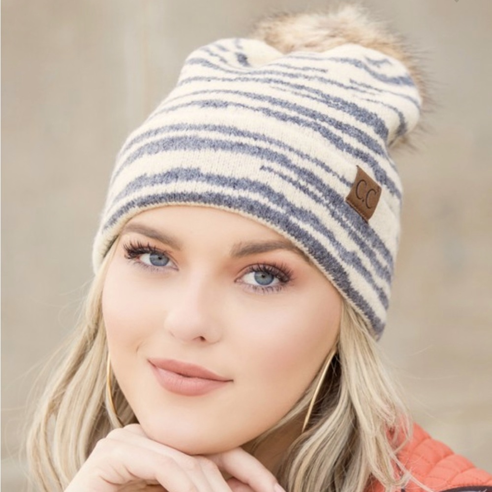 Cc Beanie - Soft Zebra Pom